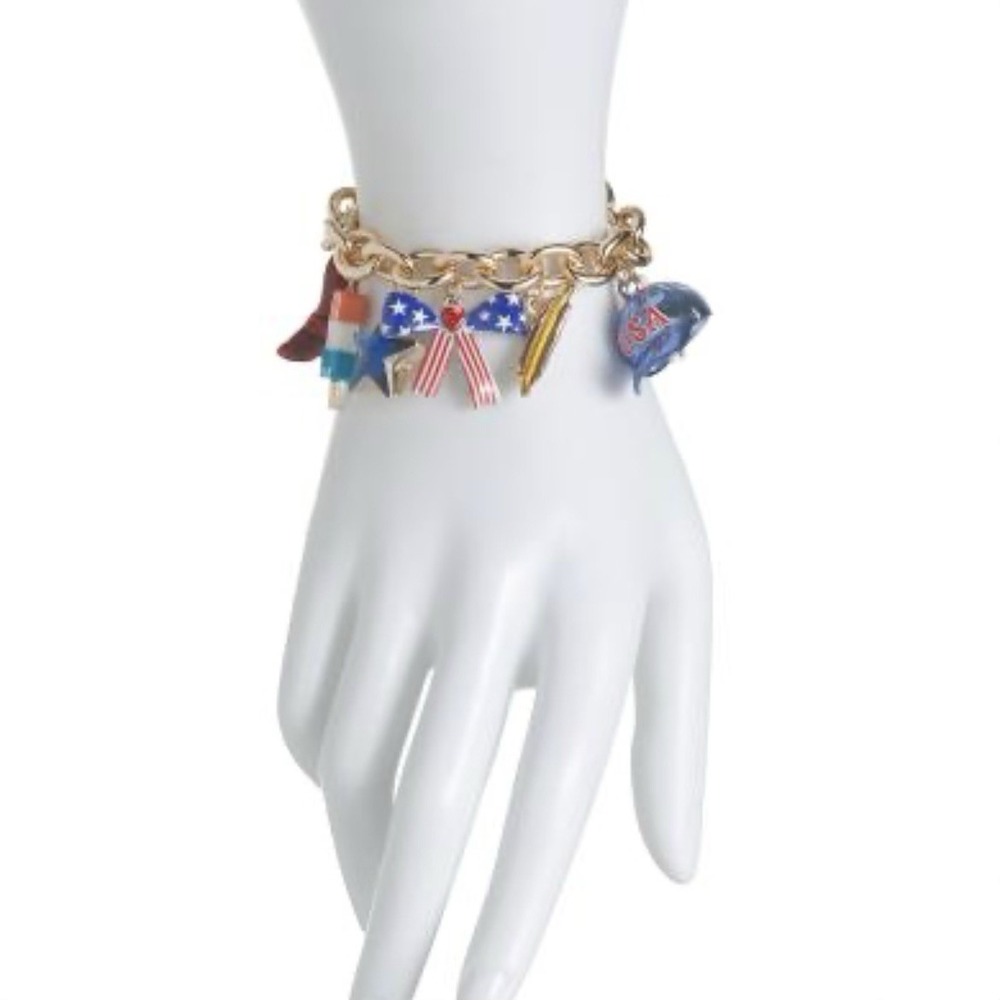 Betsey Johnson Patriotic Set Matching Charm Necklace & Bracelet Americana USA - Picture 3 of 6
